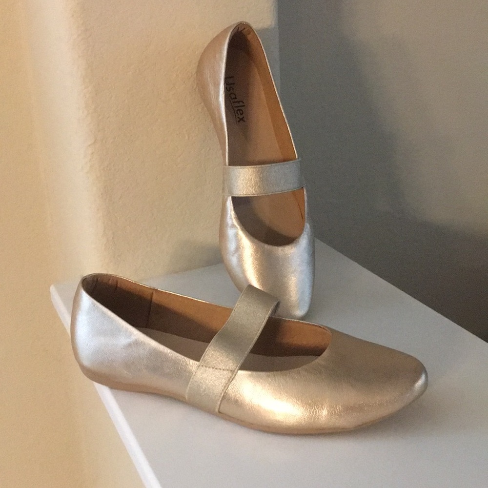 Usaflex ballerina flats, gold, 8, made in brazil